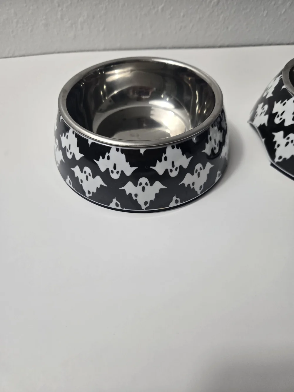 Set of 2 Stainless Steel Pet Bowls with Ghost Print